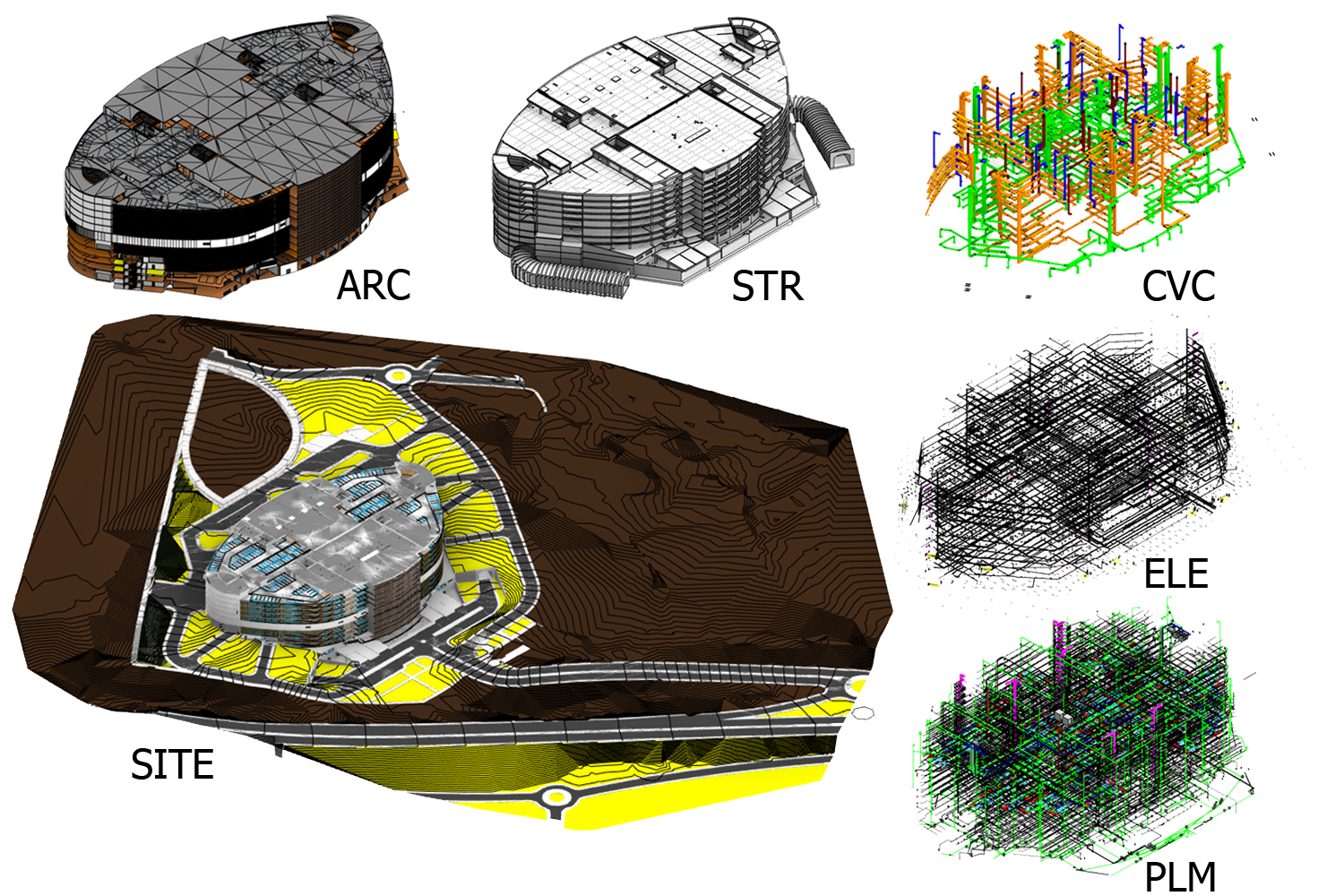 Parking structure architecture, structure and MEP model overview